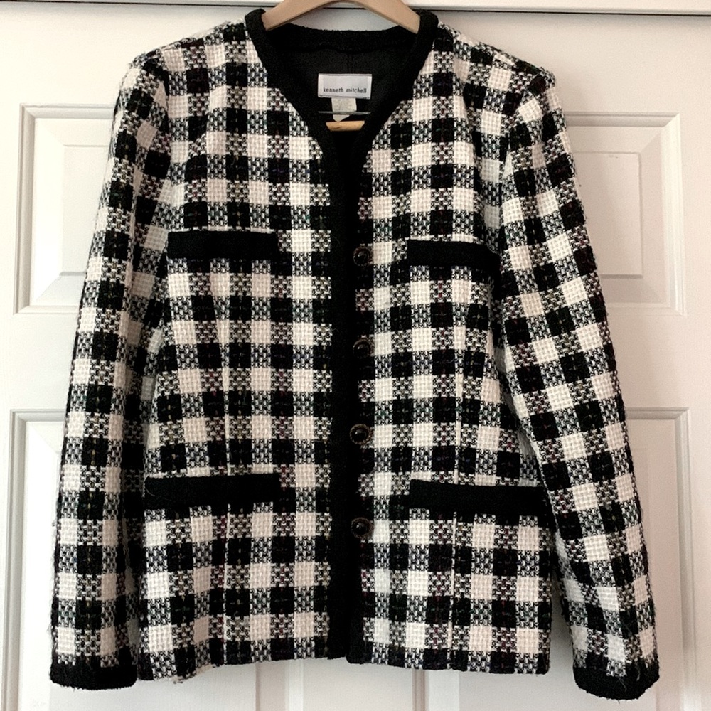 Collarless Jacket 💙💜💚black and white with jewel accent colors